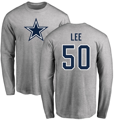 Men Dallas Cowboys Ash Sean Lee Name and Number Logo #50 Long Sleeve Nike NFL T Shirt->nfl t-shirts->Sports Accessory